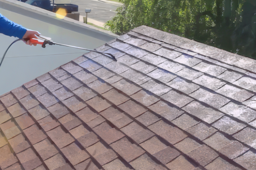 Roof waterproofing membrane on a flat roof in Hilo Hawaii